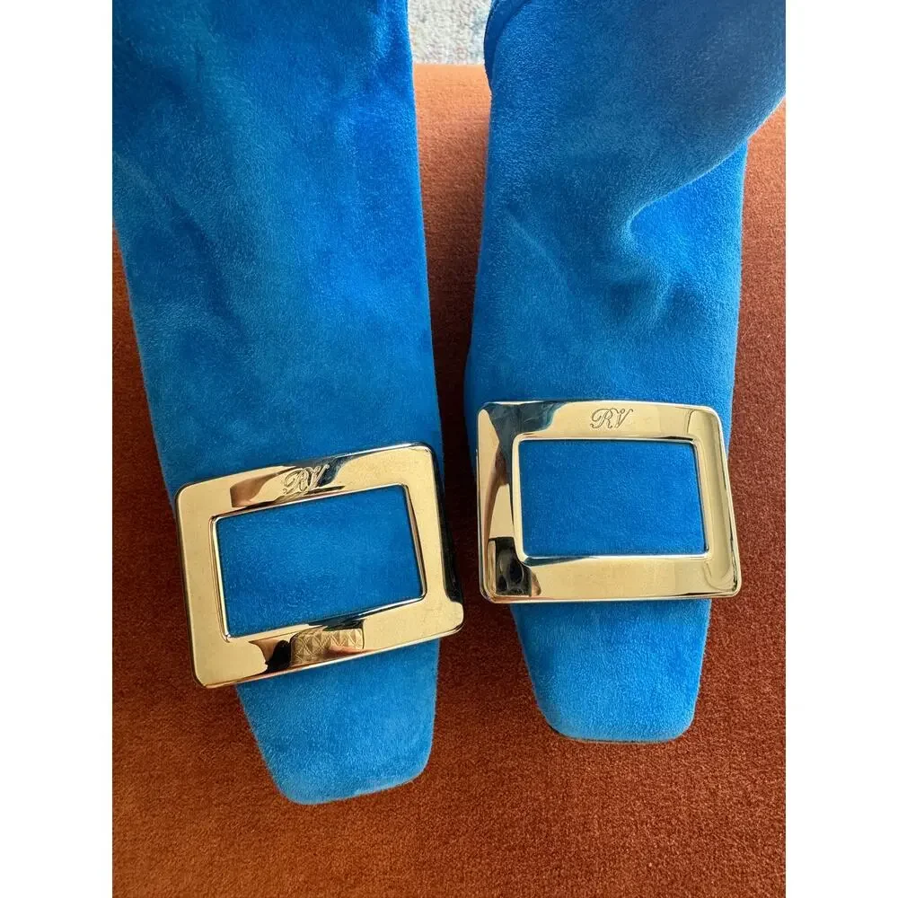 Roger Vivier Over-the-Knee Suede Buckle Boots